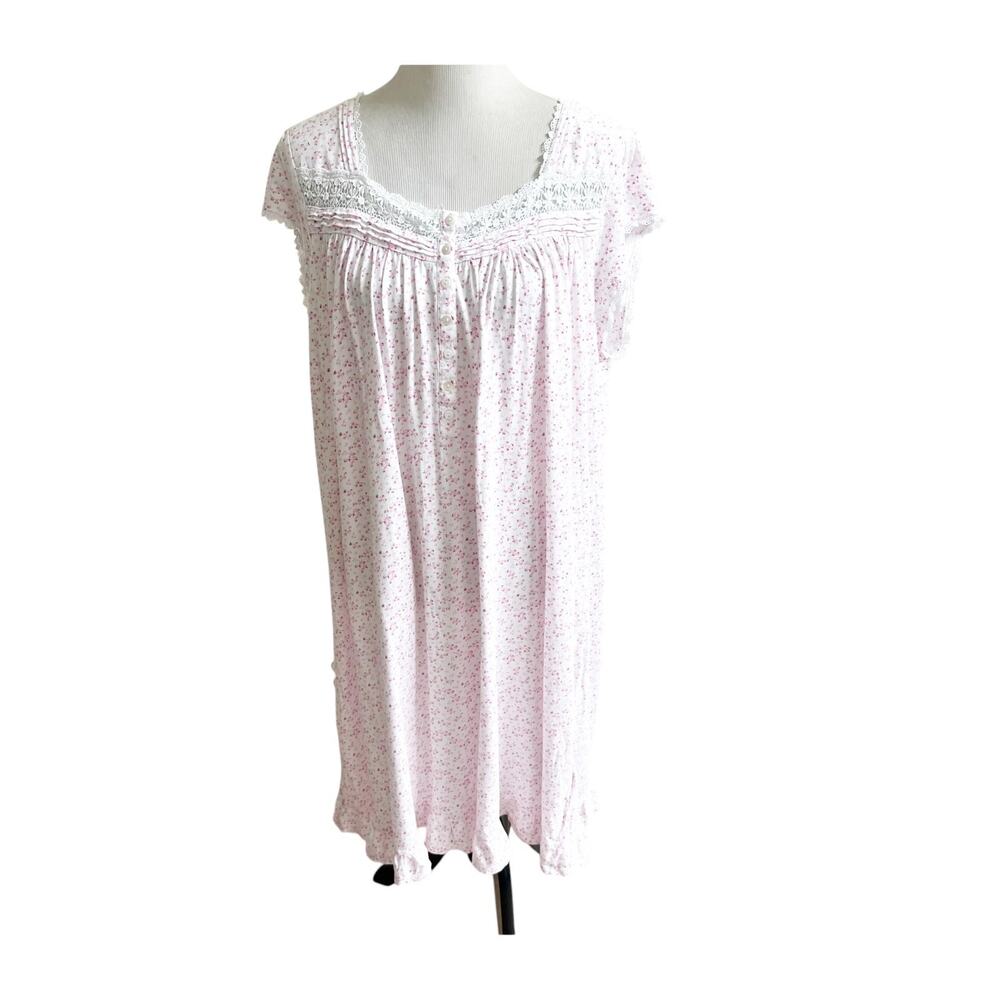Eileen West Nightgown Women's XL Pink Floral Lace Trim Cap Sleeve Cottagecore